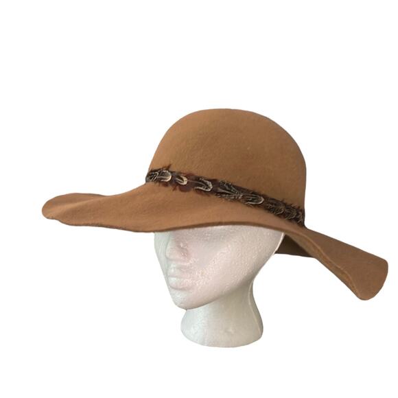 Boho Wide Brim Brown Felt Hat Feather Trim Western Floppy Festival Sun Hat - Picture 5 of 8